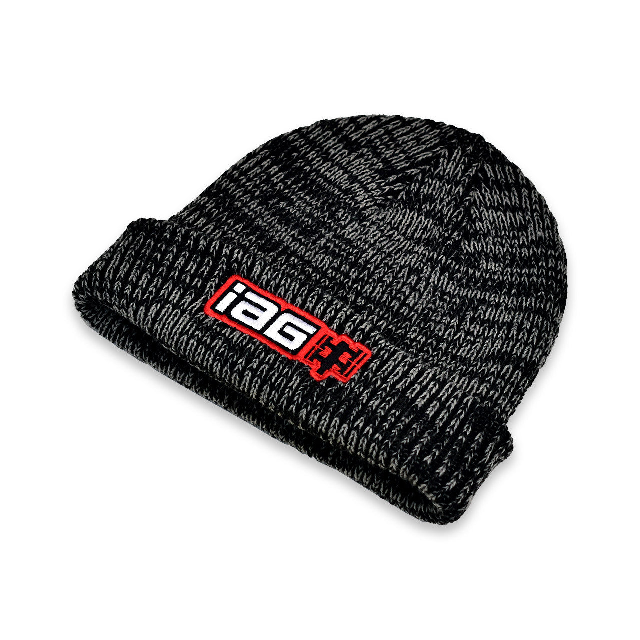 IAG Boxer Logo Marled Cuffed Beanie (Black/Gray) Angled