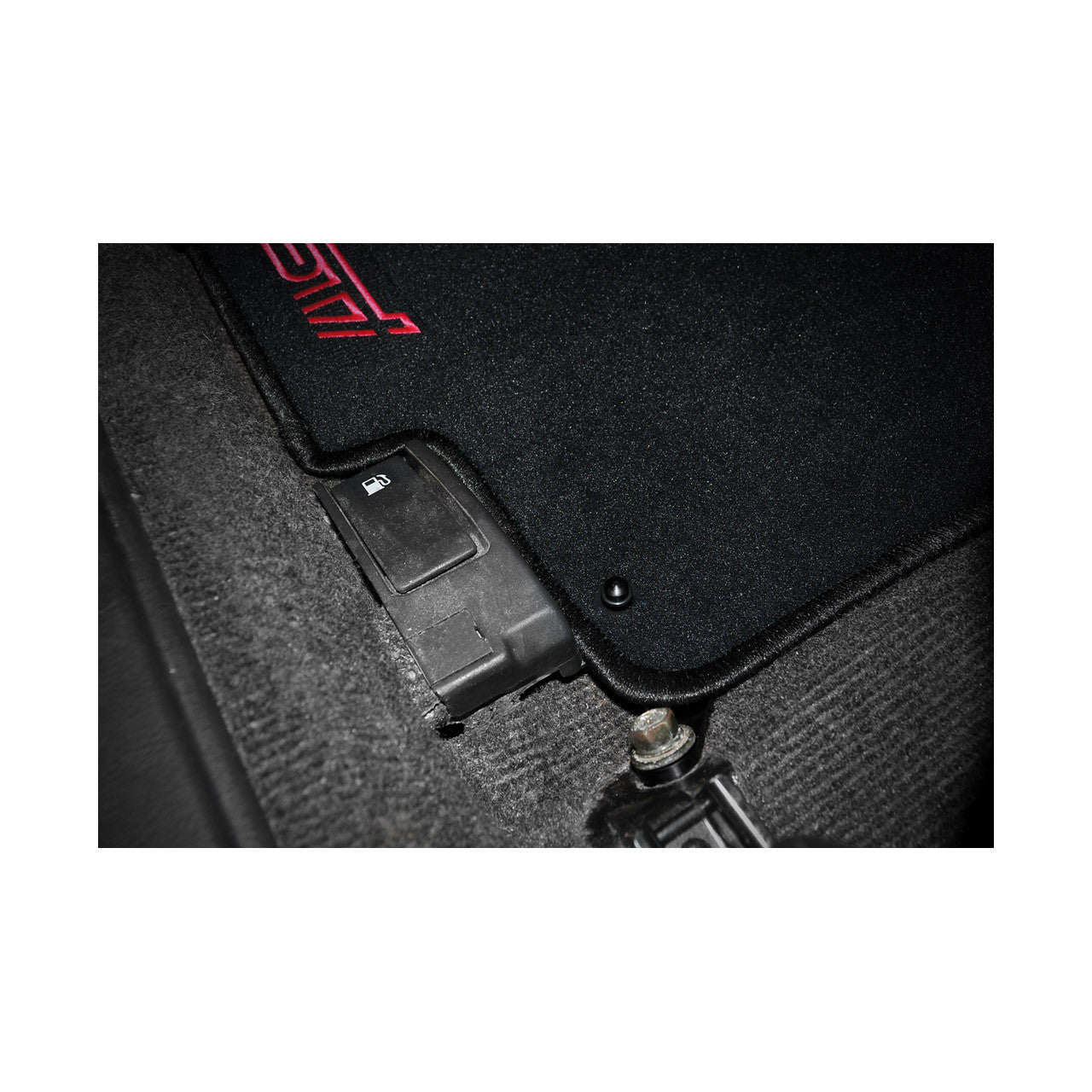 IAG Driver Side Floor Mat Bracket installed on a 02-07 WRX / STI