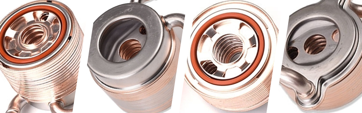 Photo collage of oil coolers.