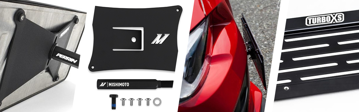 Photo collage of license plate accessories.
