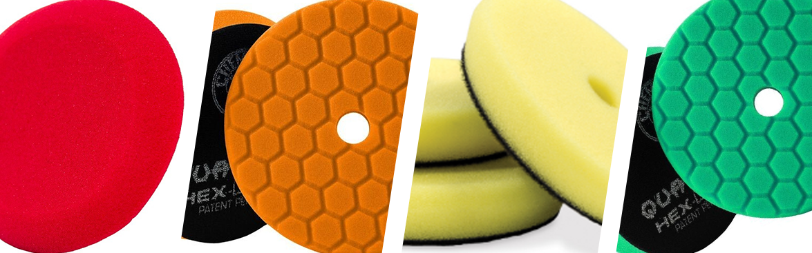 Photo collage of detailing pads and sponges.