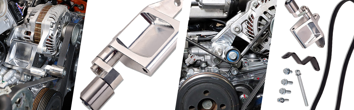 Photo collage if IAG V2 alternator relocation kit.