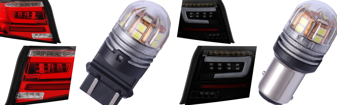 Photo collage of tail lights and bulbs