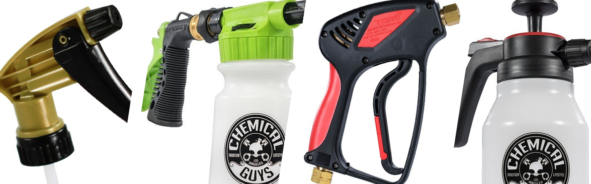 Photo collage of spray bottles.
