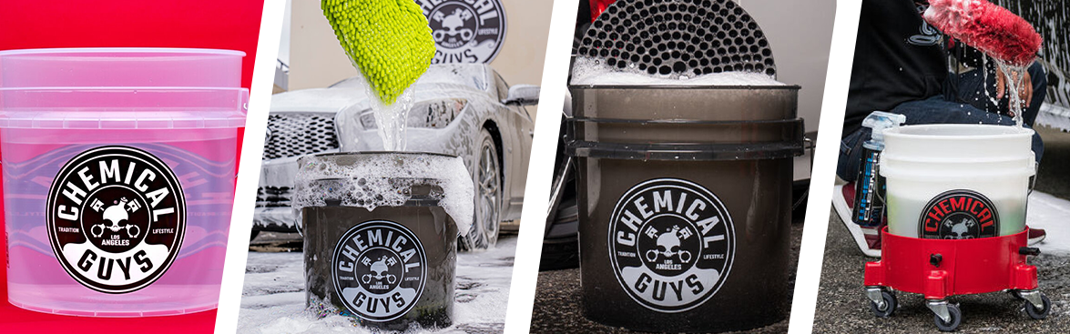 Photo collage of Chemical Guys detailing buckets