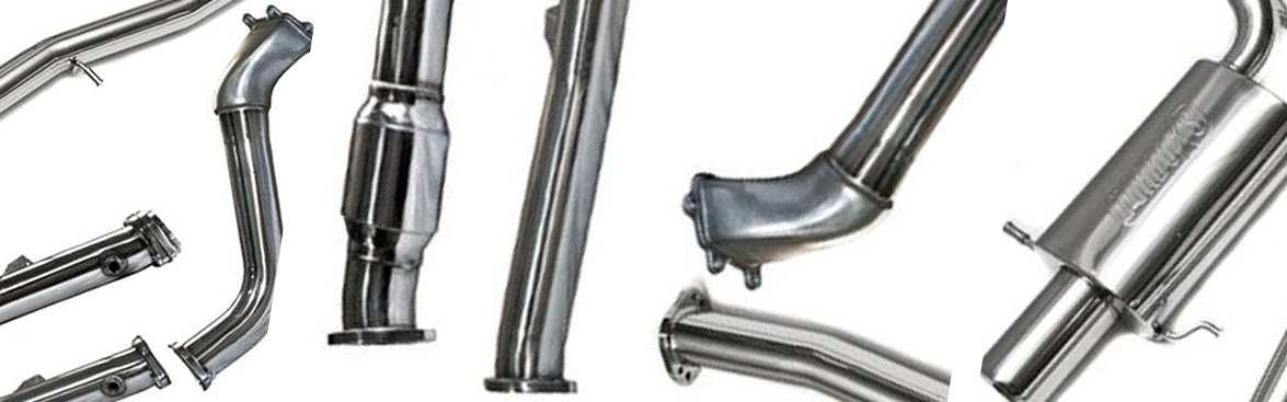 photo collage of turbo back exhaust parts.