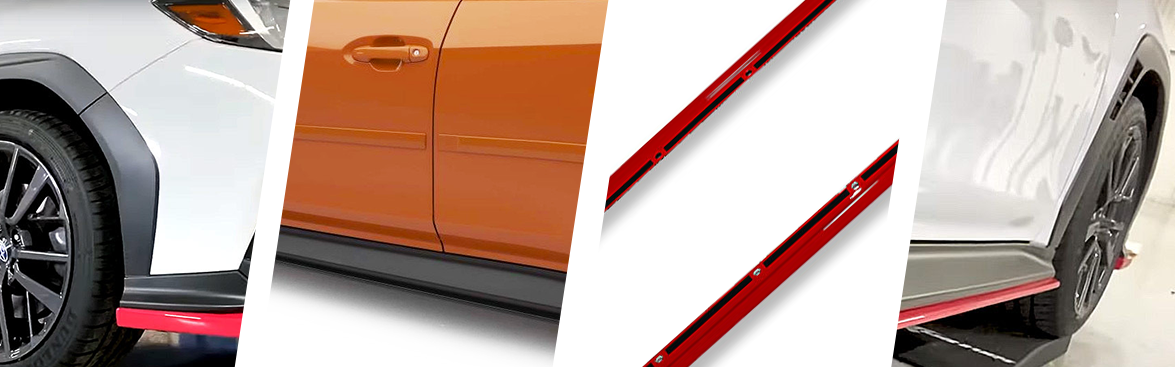 Photo collage of side skirts on Subarus.