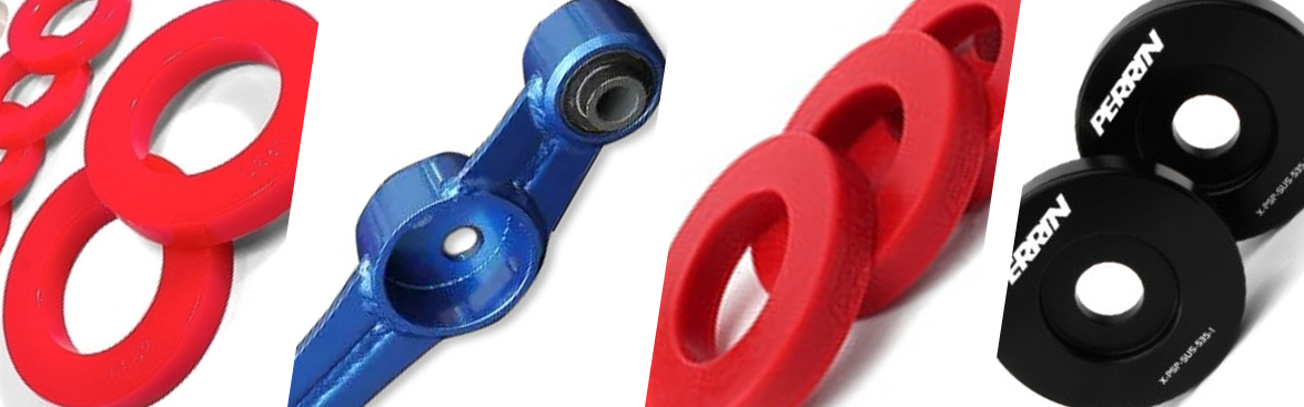 Photo collage of diff braces and bushings.