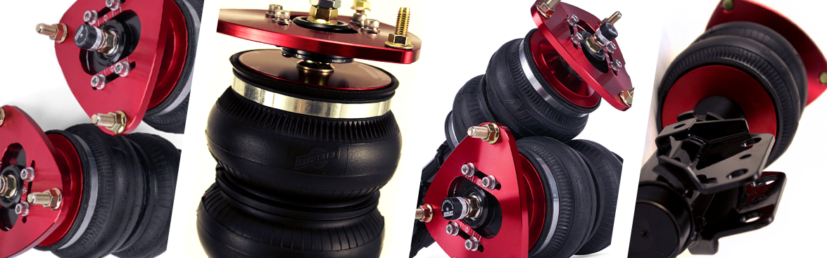 Photo collage of air suspension components.