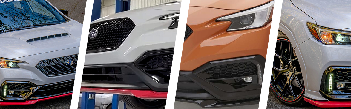 Photo collage of lips and splitters on Subarus.