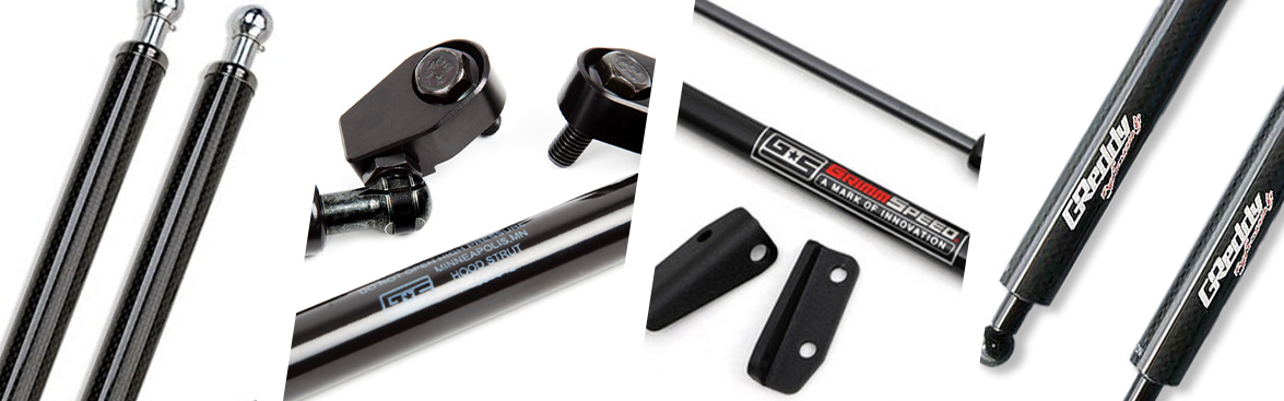 Photo collage of hood struts for Subarus.