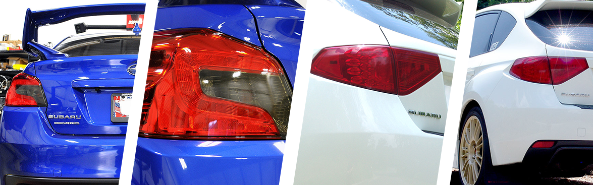 Photo collage of tail light films applied to subaru tail lights.