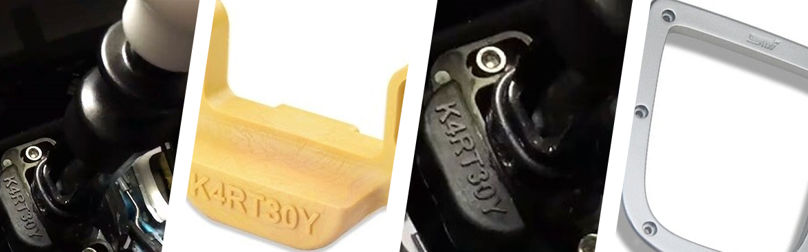 Photo collage of shifters and shifter bushings.
