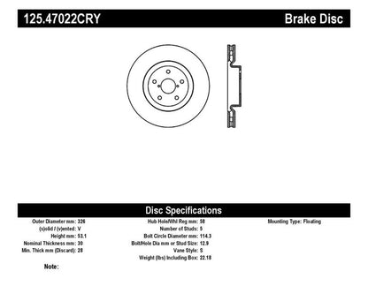 Stoptech Front High Carbon CRYO-STOP Rotor For 2005-07 Subaru Impreza WRX Sti - 125.47022CRY - Catalog