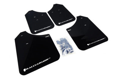 Rally Armor 02-07 Subaru WRX/STI/RS/2.5i (Wagons Req. Mod.) Black UR Mud Flap w/White Logo - MF1-UR-BLK/WH