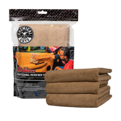 Chemical Guys Workhorse Professional Microfiber Towel - 16in x 16in - Tan - 3 Pack - Case of 16 - MIC34403