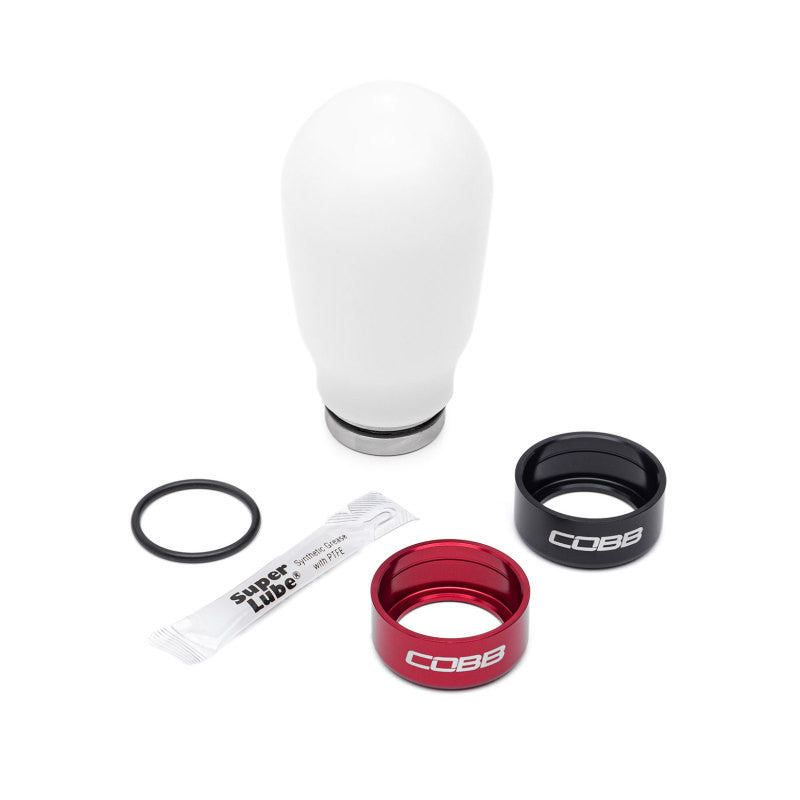 COBB Subaru 6-Speed Tall Weighted COBB Shift Knob - White (Incl. Both Red + Blk Collars) - Layout