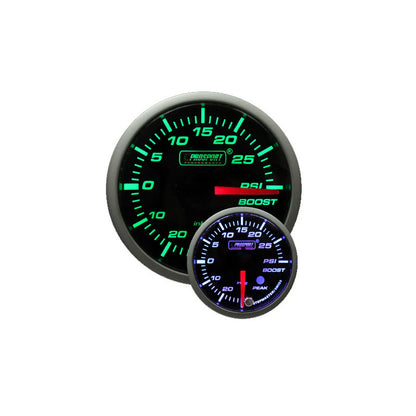 Prosport 52mm Green/White Premium Electric Boost gauge - Close up