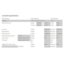 Kelford Cams 272/276 Degree Camshafts for 2015-21 Subaru WRX FA20 DIT Spec Chart
