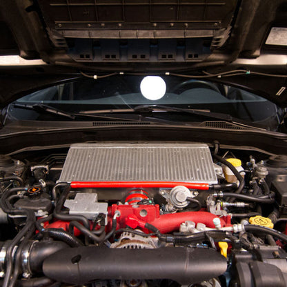 Mishimoto Subaru 08-21 WRX STi Top-Mount Intercooler Kit - Powder Coated Silver & Red Hoses - MMTMIC-STI-08SLRD - Installed