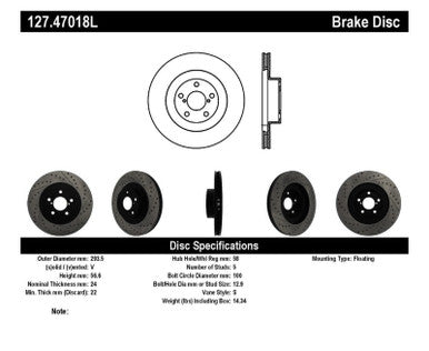 StopTech 02-10 Subaru WRX Slotted & Drilled Left Front Rotor (exc. STi) - 127.47018L