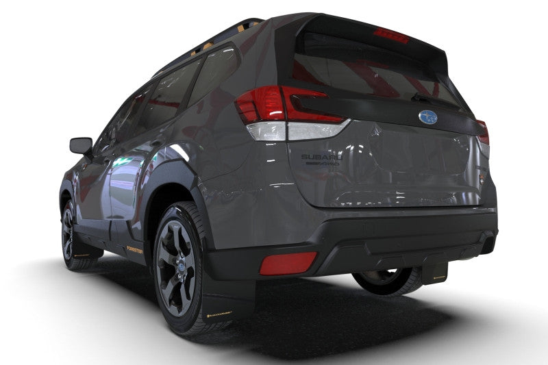 Rally Armor 22-24 Subaru Forester (Incl. Wilderness) Black UR Mud Flap w/White Logo - MF82-UR-BLK/WH - Installed 5