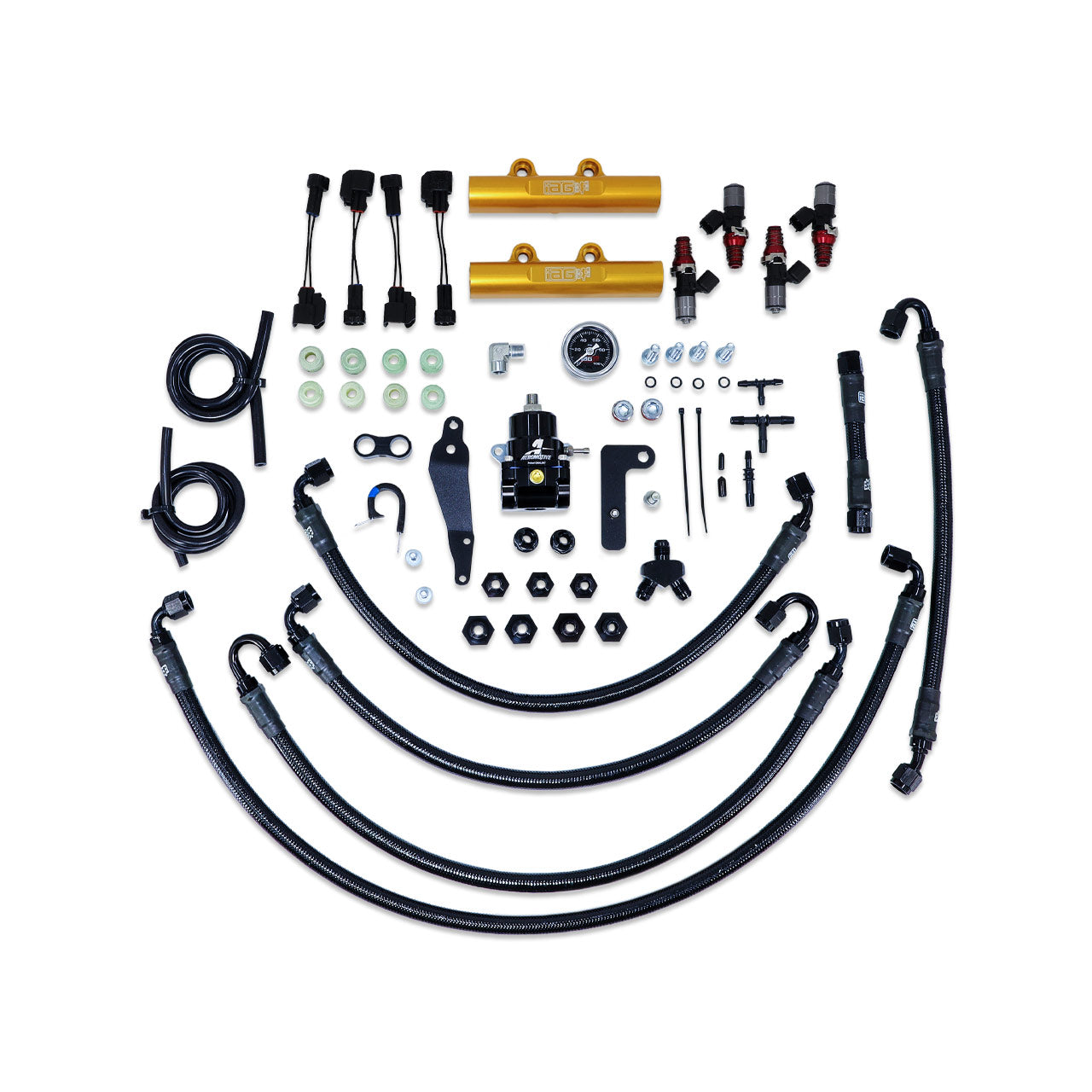 IAG PTFE Fuel System Kit w/ ID Injectors, Aeromotive FPR, IAG Fuel Rails for 08-14 WRX, 08-21 STI