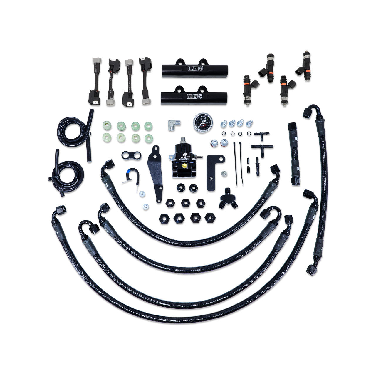 IAG PTFE Fuel System Kit w/ FIC Injectors, Aeromotive FPR, IAG Fuel Rails for 08-14 WRX, 08-21 STI