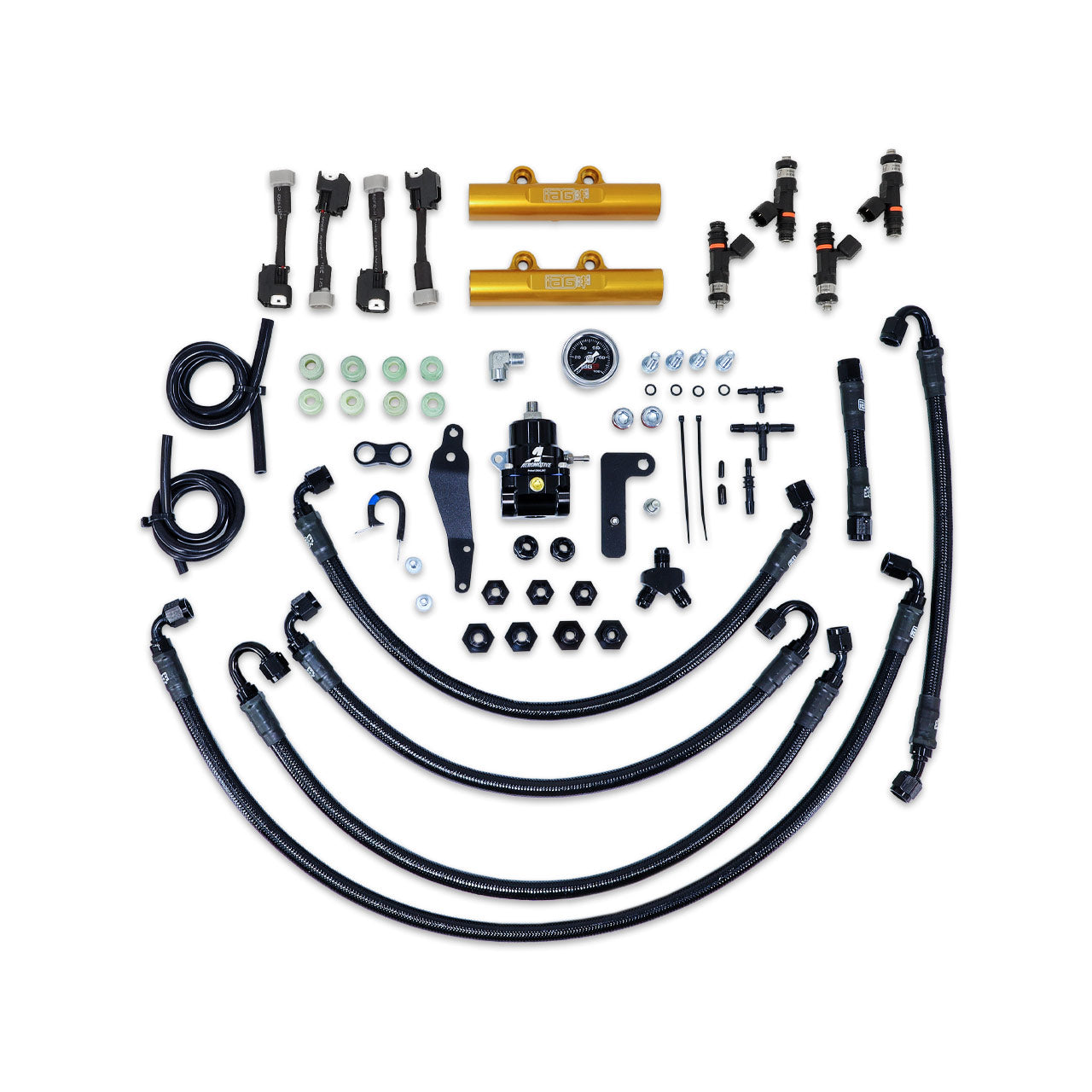 IAG PTFE Fuel System Kit w/ FIC Injectors, Aeromotive FPR, IAG Fuel Rails for 08-14 WRX, 08-21 STI