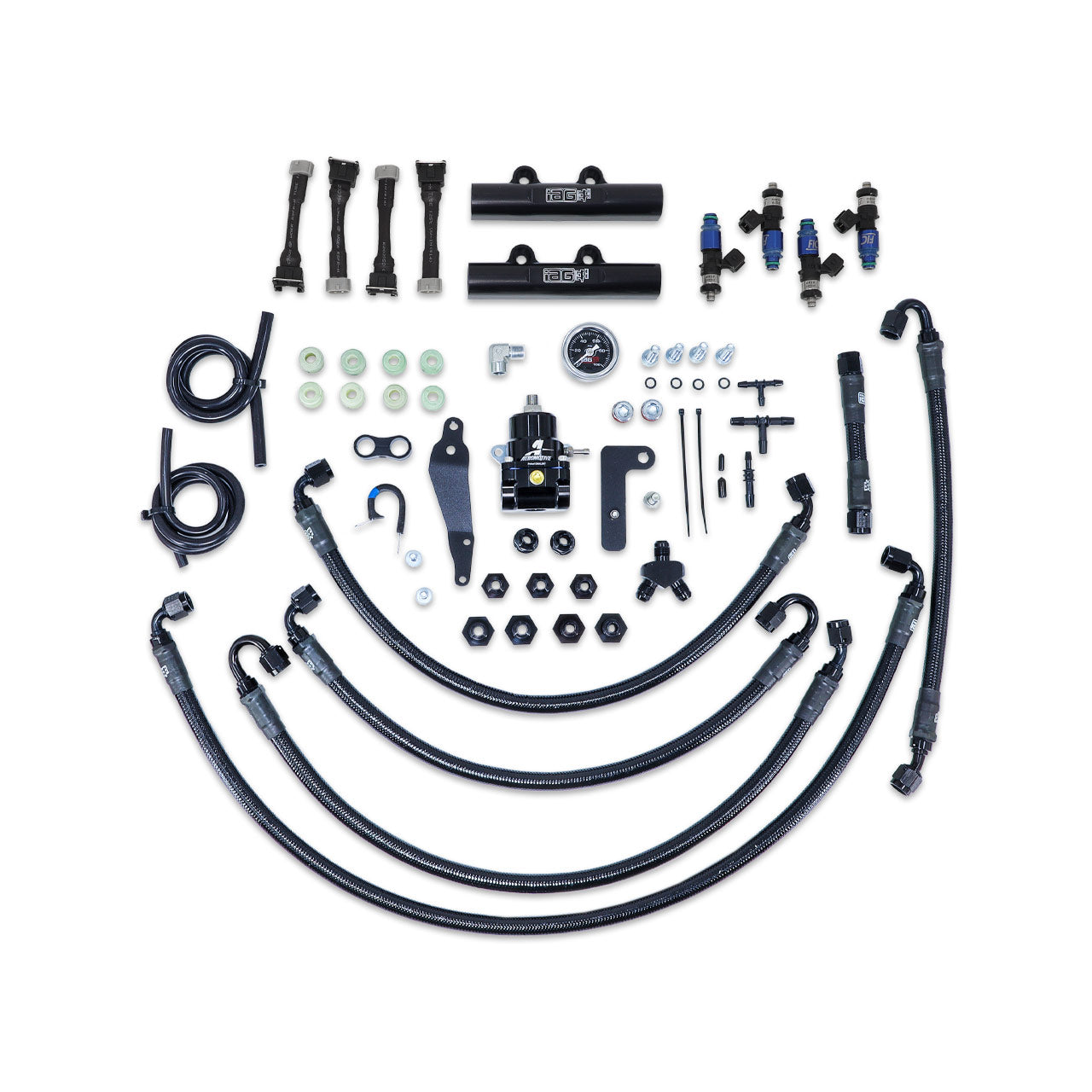 IAG PTFE Fuel System Kit w/ FIC Injectors, Aeromotive FPR, IAG Fuel Rails for 08-14 WRX, 08-21 STI