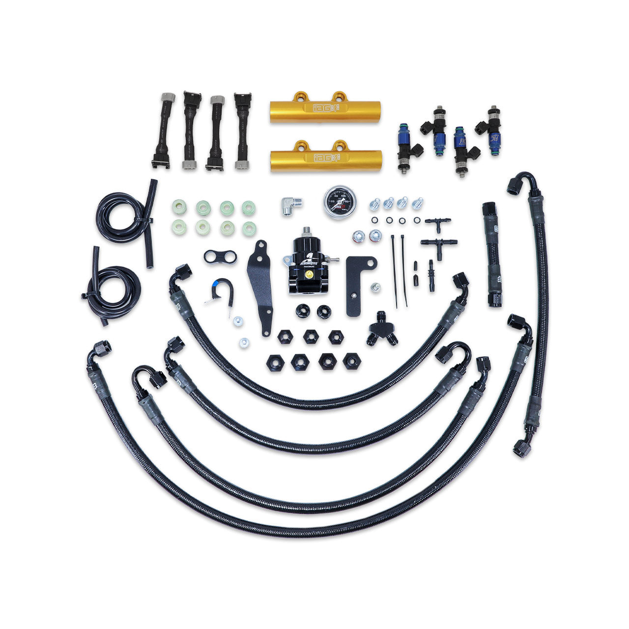 IAG PTFE Fuel System Kit w/ FIC Injectors, Aeromotive FPR, IAG Fuel Rails for 08-14 WRX, 08-21 STI