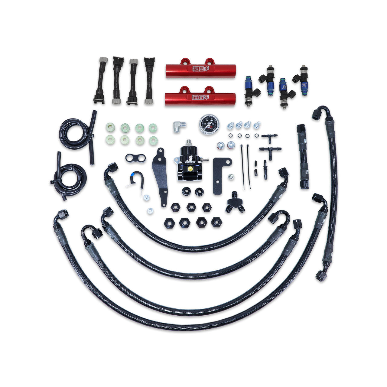 IAG PTFE Fuel System Kit w/ FIC Injectors, Aeromotive FPR, IAG Fuel Rails for 08-14 WRX, 08-21 STI