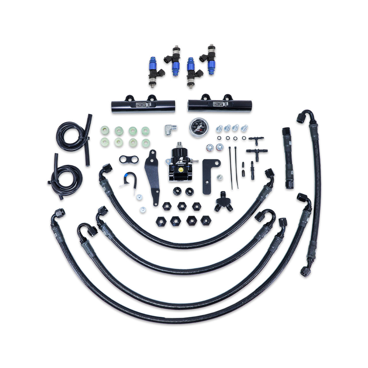 IAG PTFE Fuel System Kit w/ FIC Injectors, Aeromotive FPR, IAG Fuel Rails for 08-14 WRX, 08-21 STI