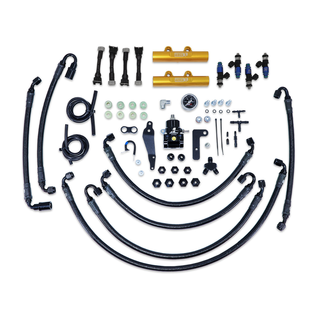 IAG PTFE Flex Fuel System Kit w/ FIC Injectors, Aeromotive FPR, IAG Fuel Rails for 08-14 WRX, 08-21 STI