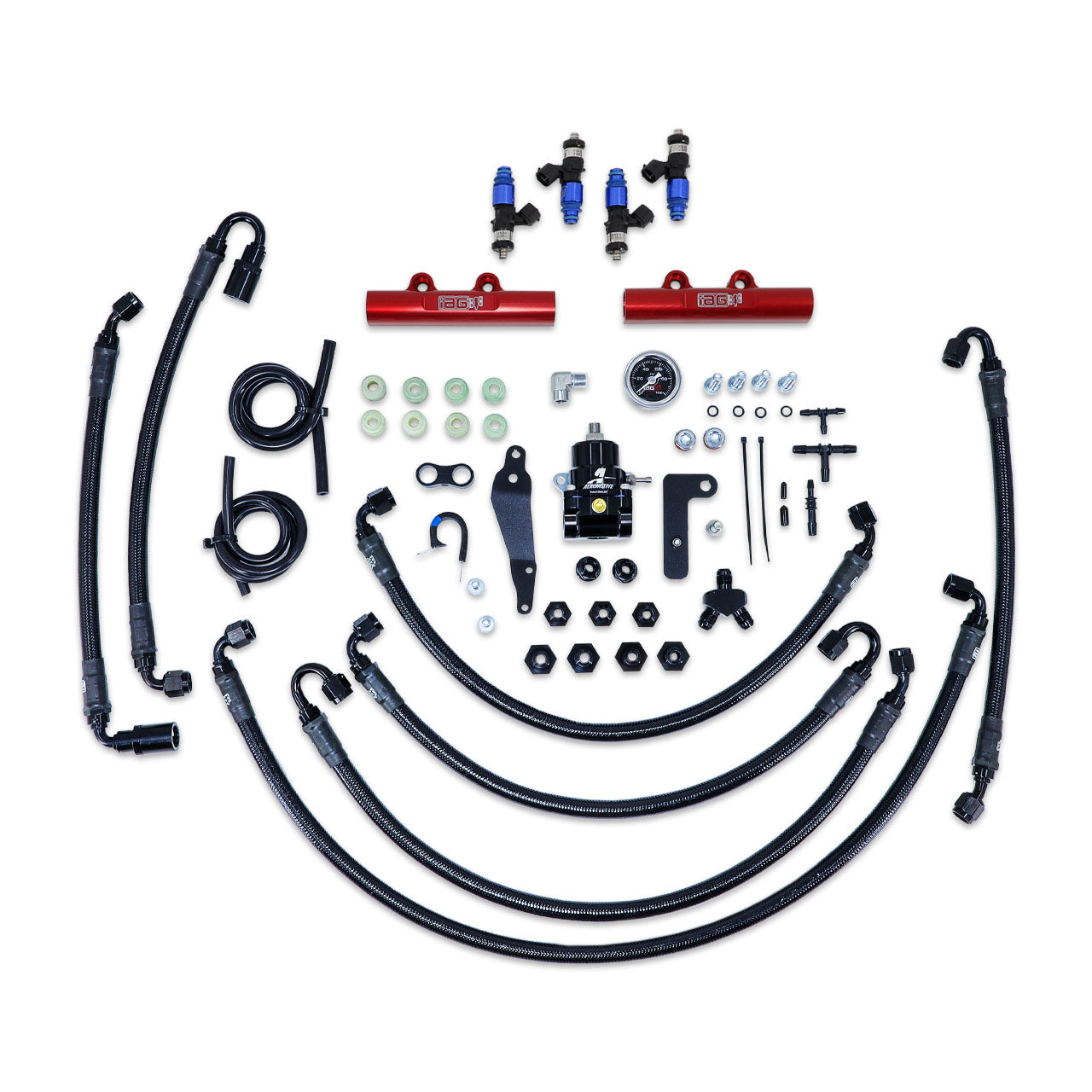 IAG PTFE Flex Fuel System Kit w/ FIC Injectors, Aeromotive FPR, IAG Fuel Rails for 08-14 WRX, 08-21 STI