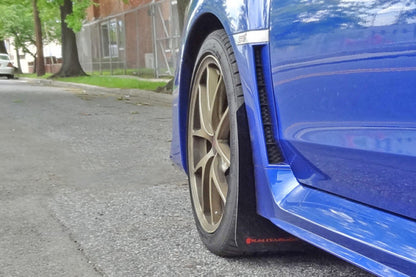 Rally Armor 15-21 Subaru WRX/STI (Sedan ONLY) White UR Mud Flap w/ Red Logo - MF32-UR-WH/RD - Installed 4