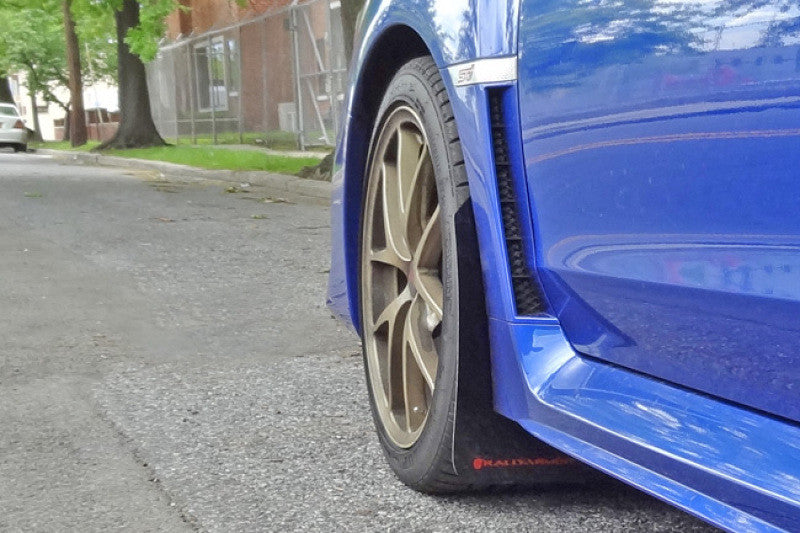 Rally Armor 15-21 Subaru WRX/STI (Sedan ONLY) White UR Mud Flap w/ Black Logo - MF32-UR-WH/BLK - Installed 4