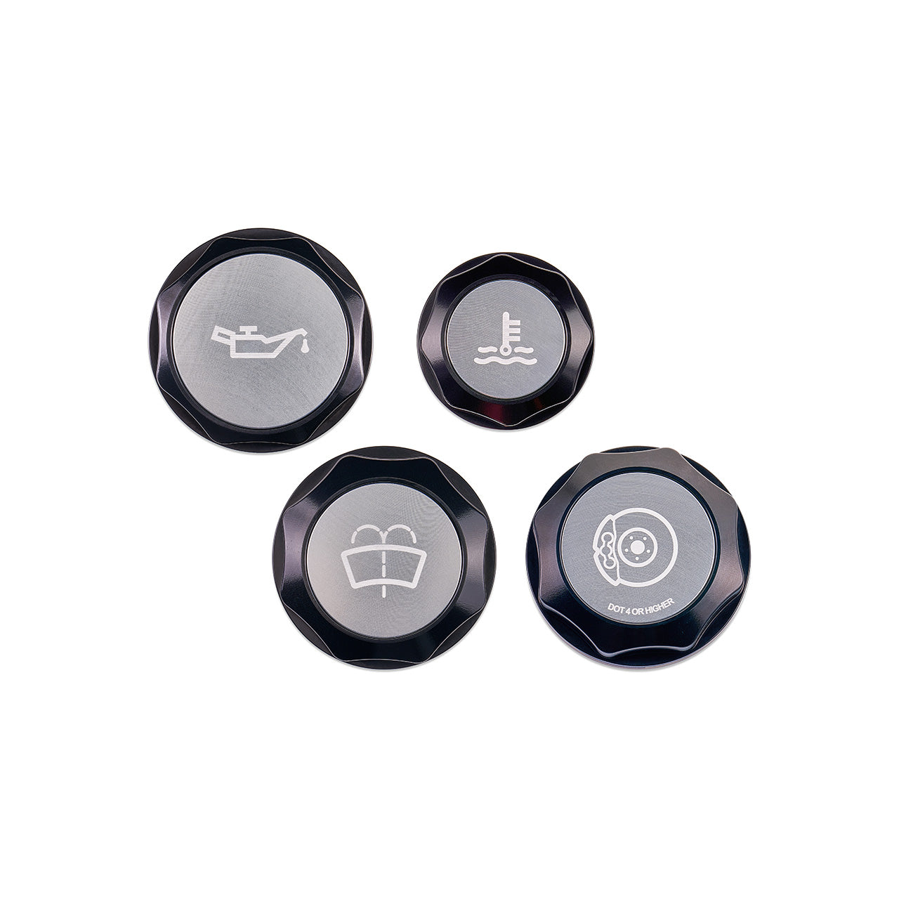 IAG Revolve Engine Bay Dress-Up Cap Kit for 15-21 WRX - Includes Oil, Brake, Coolant & Washer Caps