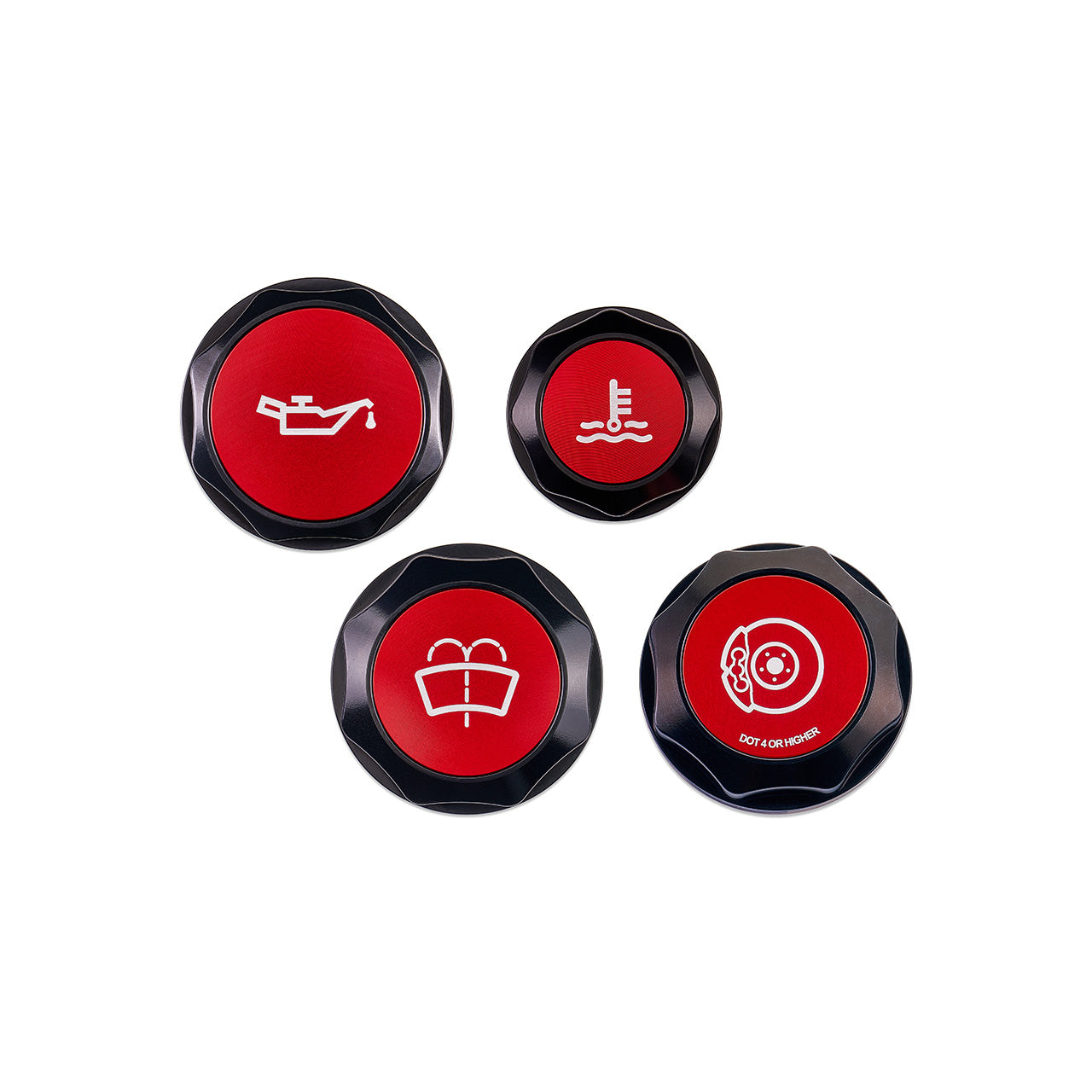 IAG Revolve Engine Bay Dress-Up Cap Kit for 15-21 WRX - Includes Oil, Brake, Coolant & Washer Caps
