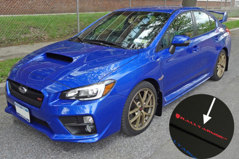 Rally Armor 15-21 Subaru WRX/STI (Sedan ONLY) White UR Mud Flap w/ Red Logo - MF32-UR-WH/RD - Installed 2