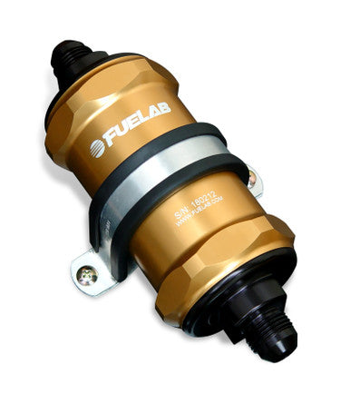 Fuelab 818 In-Line Fuel Filter Standard -6AN In/Out 6 Micron Fiberglass - Gold - 81831-5