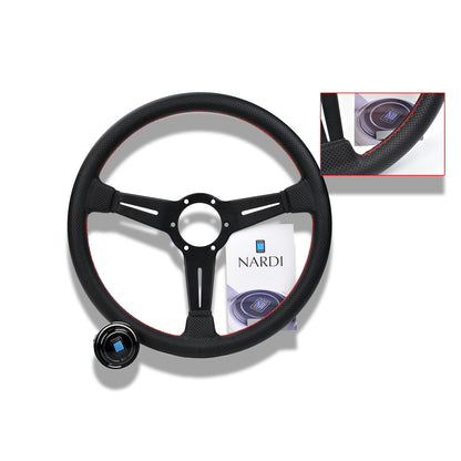 Nardi Type A 360 Steering Wheel in Black Perforated Leather with Red Stitching