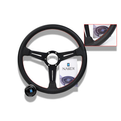 Nardi Type A 360 Steering Wheel in Black Perforated Leather with Red Stitching