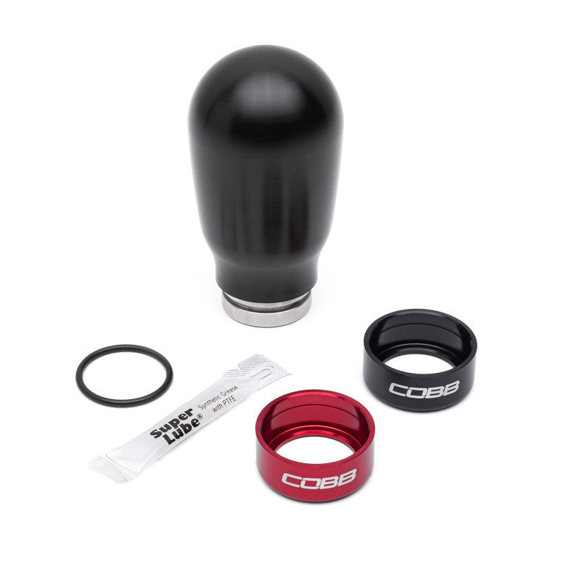 COBB Subaru 6-Speed Tall Weighted COBB Shift Knob - Black (Incl. Both Red + Blk Collars) - Layout