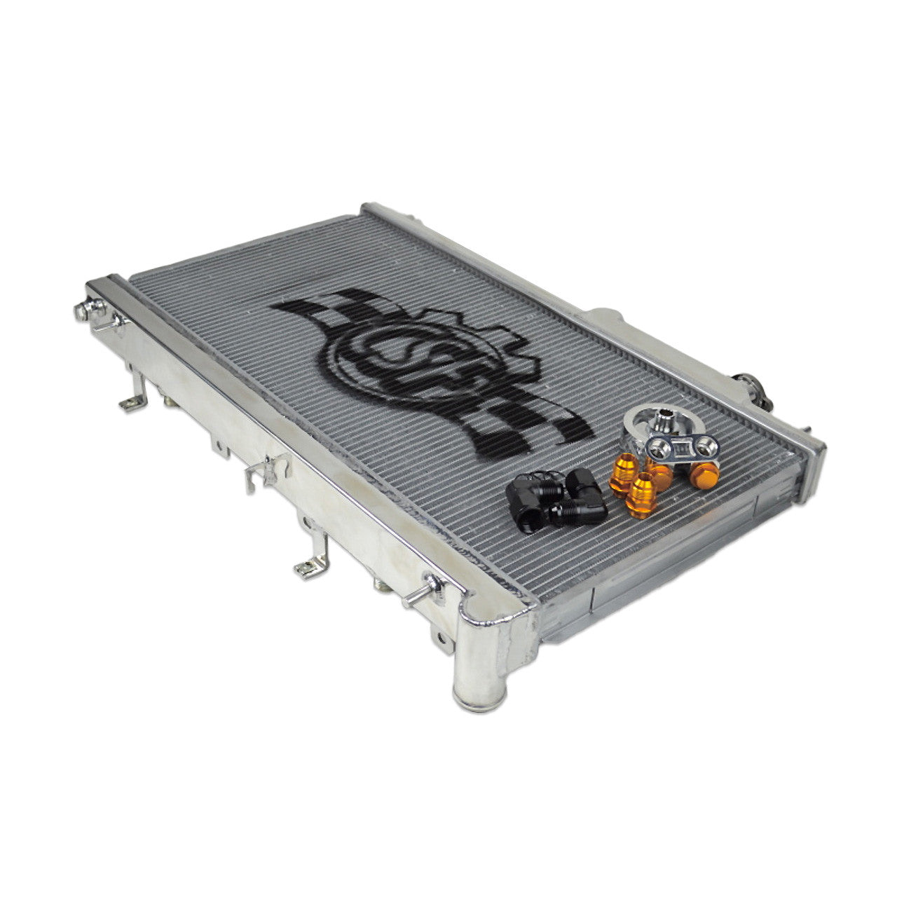 CSF 08-15 Subaru WRX/STI 2-Row Radiator w/Built-In Oil Cooler - 7042O - Angle 2