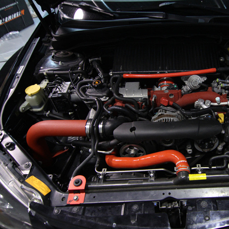 Mishimoto 08+ Subaru WRX/STi Performance Cold Air Intake Kit - Wrinkle Red - Installed