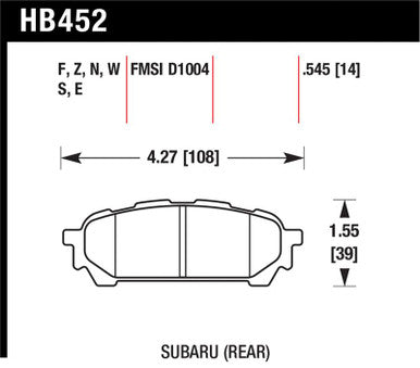 HPS Disc Brake Pad; 0.545 Thickness; - HB452F.545