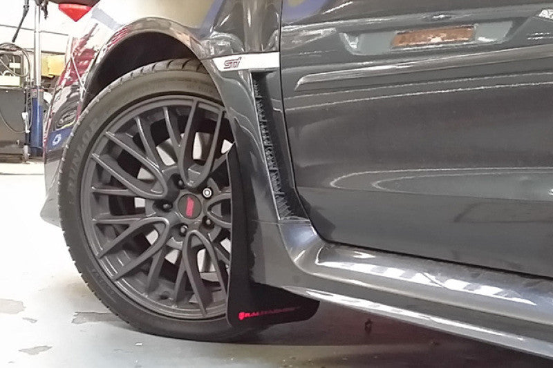 Rally Armor 15-21 Subaru WRX/STI (Sedan ONLY) White UR Mud Flap w/ Red Logo - MF32-UR-WH/RD - Installed 11