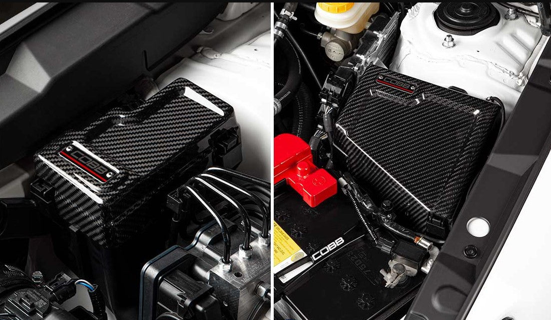 COBB Redline Carbon Fiber Fuse Covers (Driver & Passenger) For 2022-23 Subaru WRX - Installed