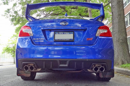 Rally Armor 15-21 Subaru WRX/STI (Sedan ONLY) White UR Mud Flap w/ Black Logo - MF32-UR-WH/BLK - Installed 6